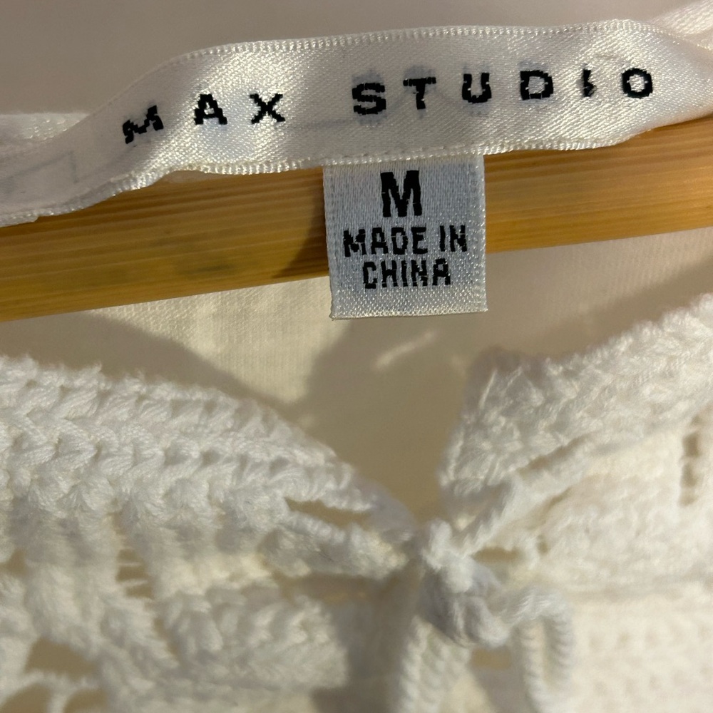 Max Studio Cream Puff Sleeve Short Sleeved Tie Front Blouse - Picture 2 of 3